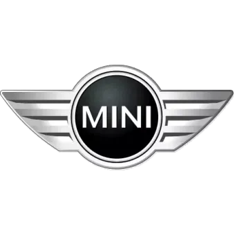 A mini cooper logo with wings on a white background.