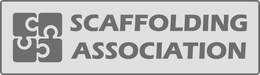 The logo for the scaffolding association is black and white.