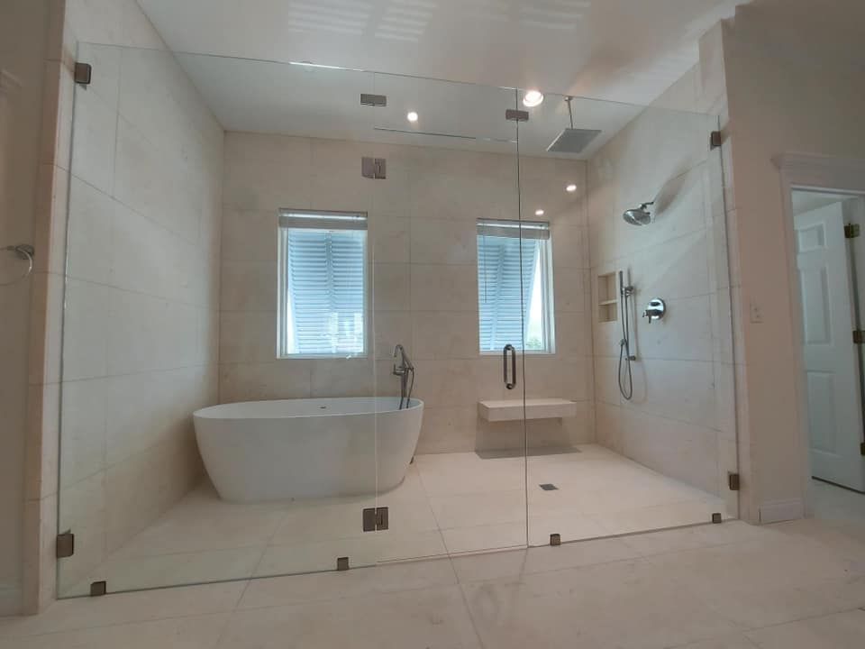Frameless shower door 128