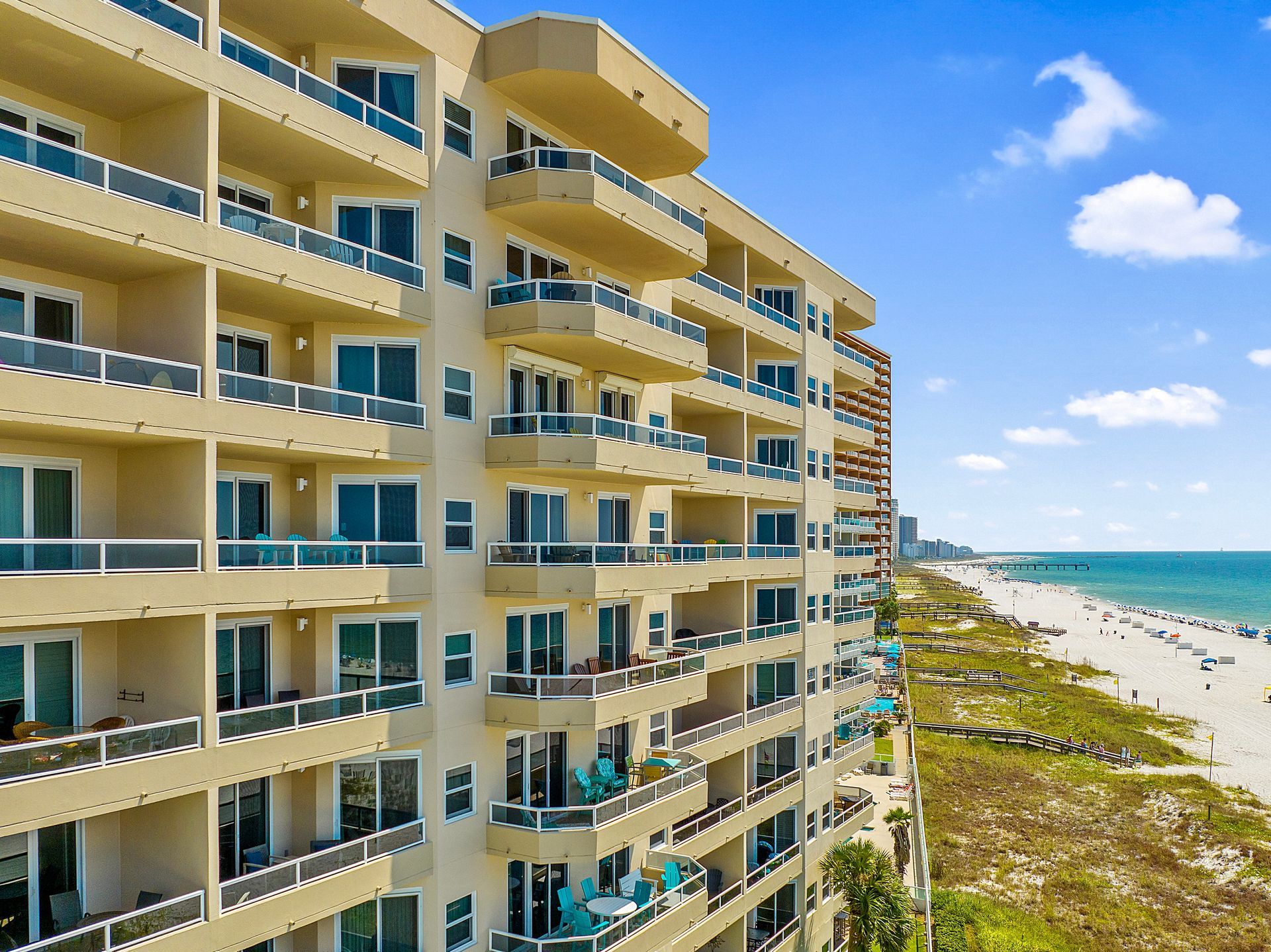 Beachfront building with balconies