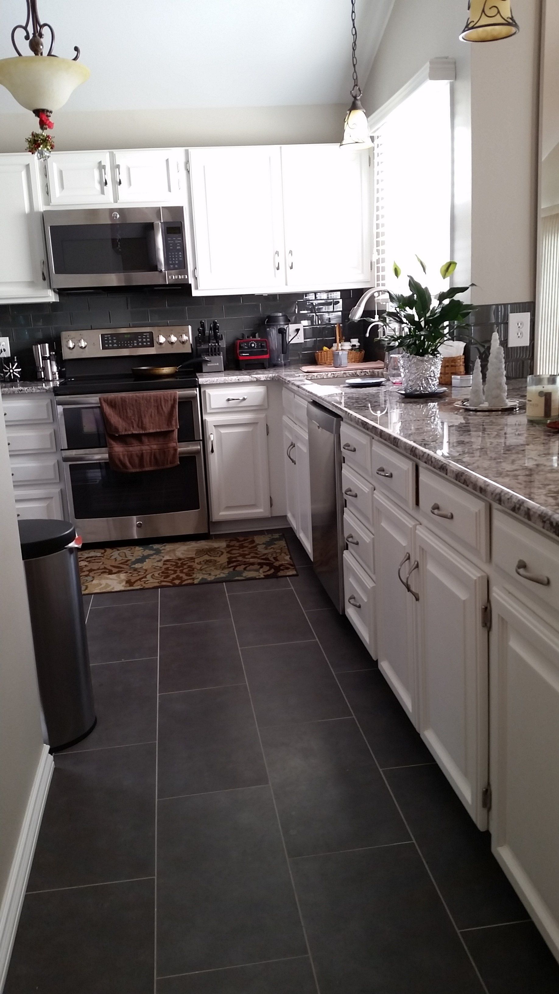 white cabinets painted in kitchen