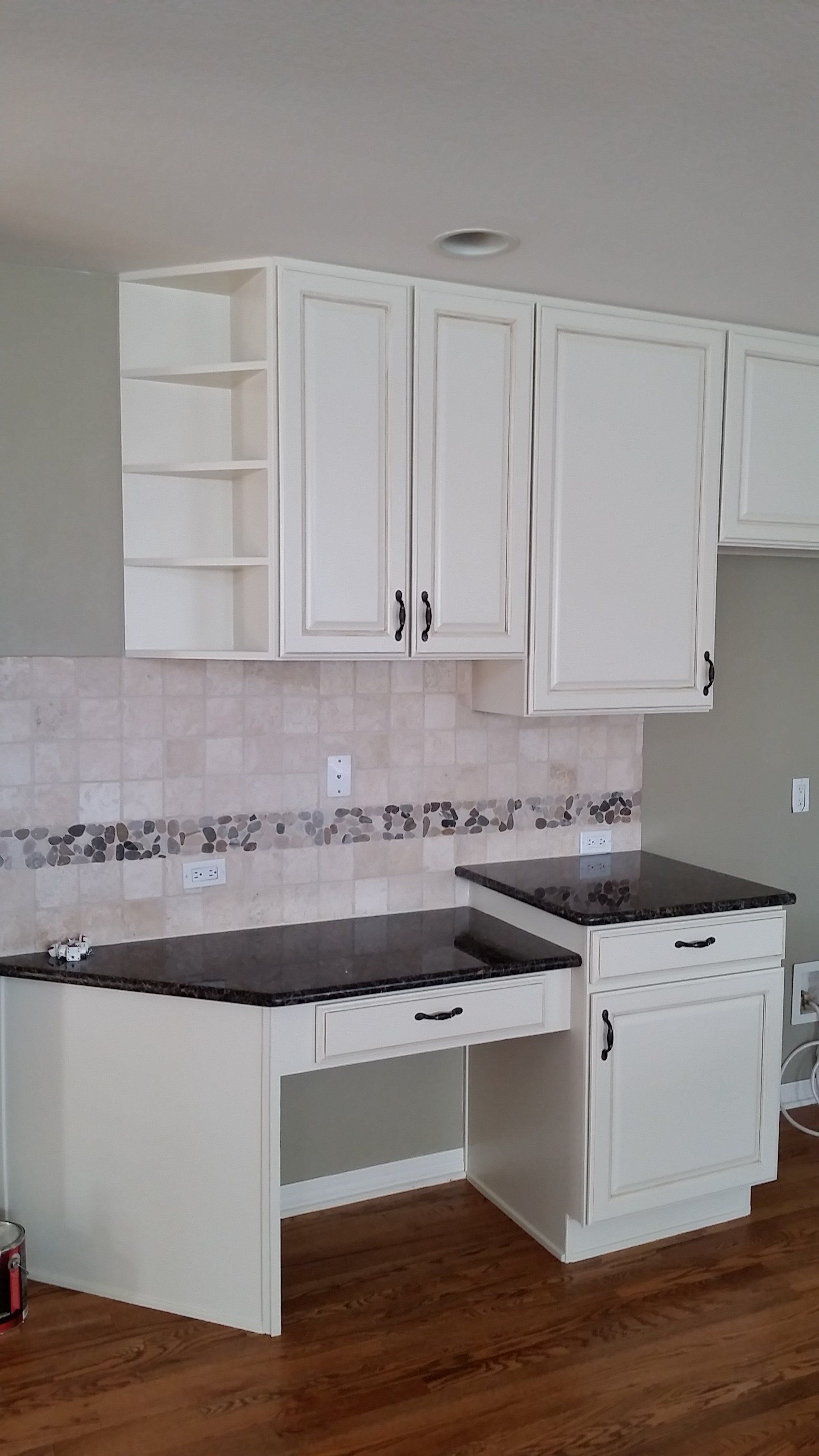 white distressed cabinet finish