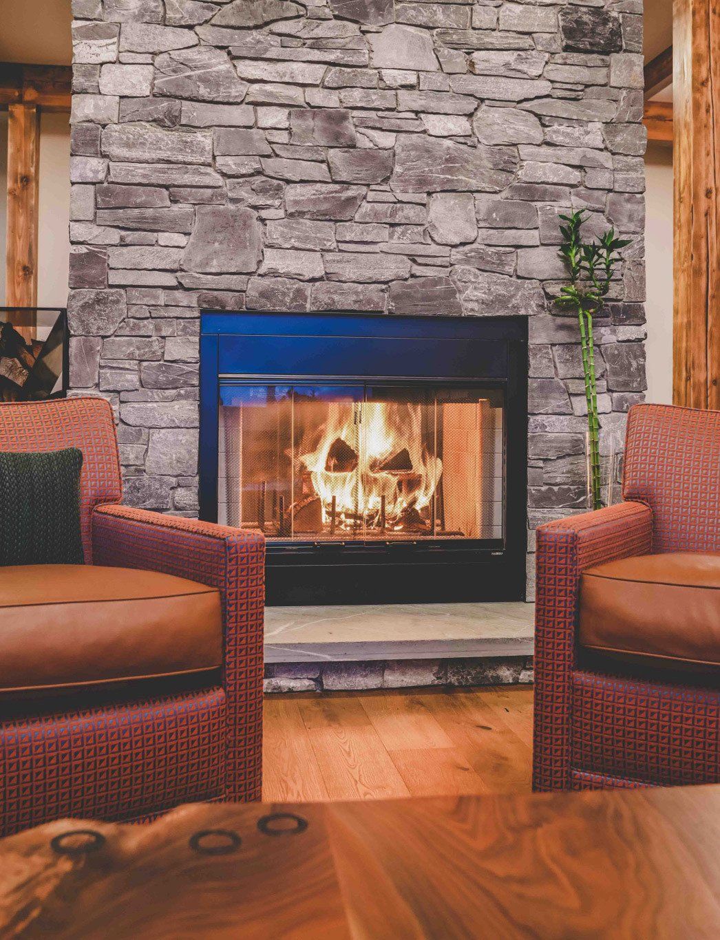 Fireplace at Flying Moose Chalet, BC