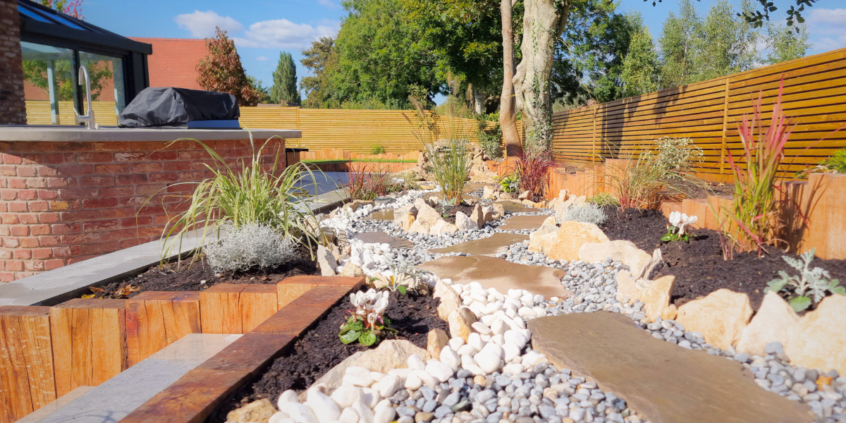 A transformed new-build garden with luxury features and modern design.