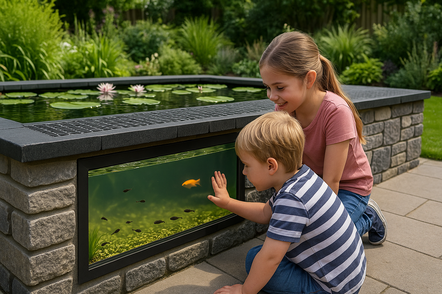 Curiosity meets conservation – this raised pond with a built-in viewing window gives children a safe, up-close look at tiny tadpoles and goldfish in their natural habitat.