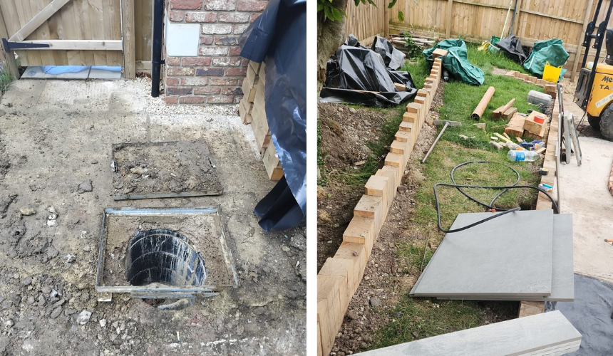 This image showcases two challenges we faced and overcame during the garden transformation. 