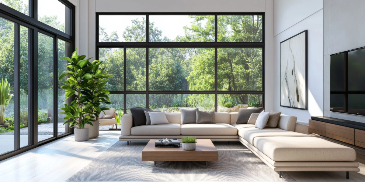 Modern energy-efficient windows with stunning views, enhancing home comfort and style.