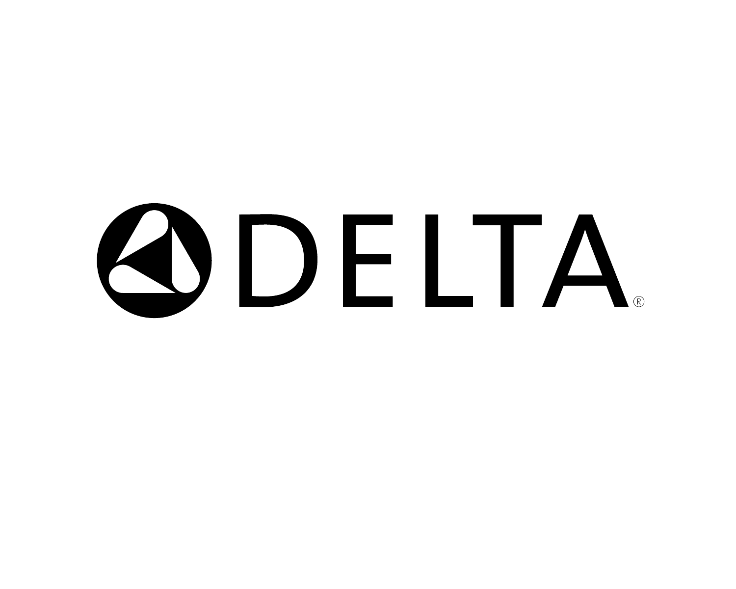 A black and white delta logo on a white background.