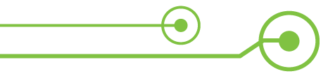 A green line with two circles on it on a white background.