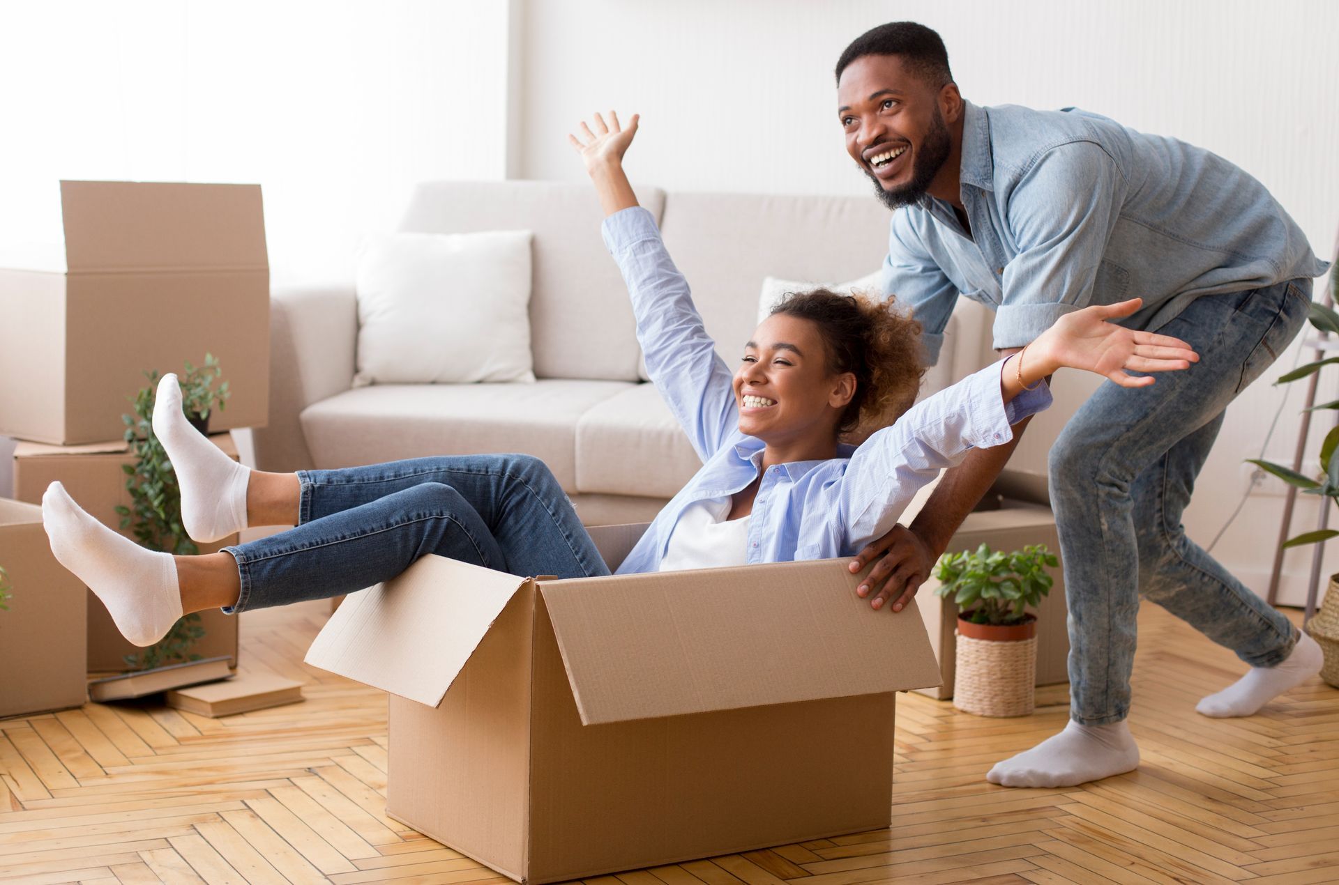 Excited couple moving into their first new construction home in Charlotte, NC