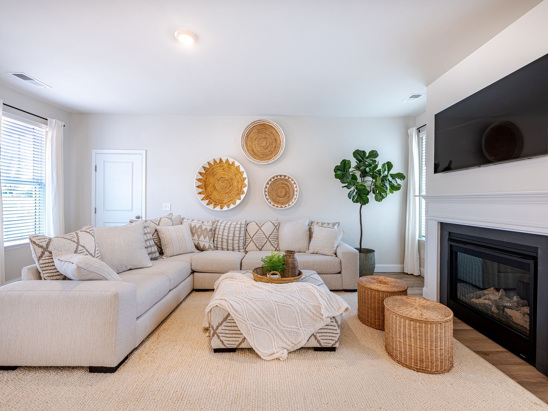 Neutral colors and natural materials in the great room