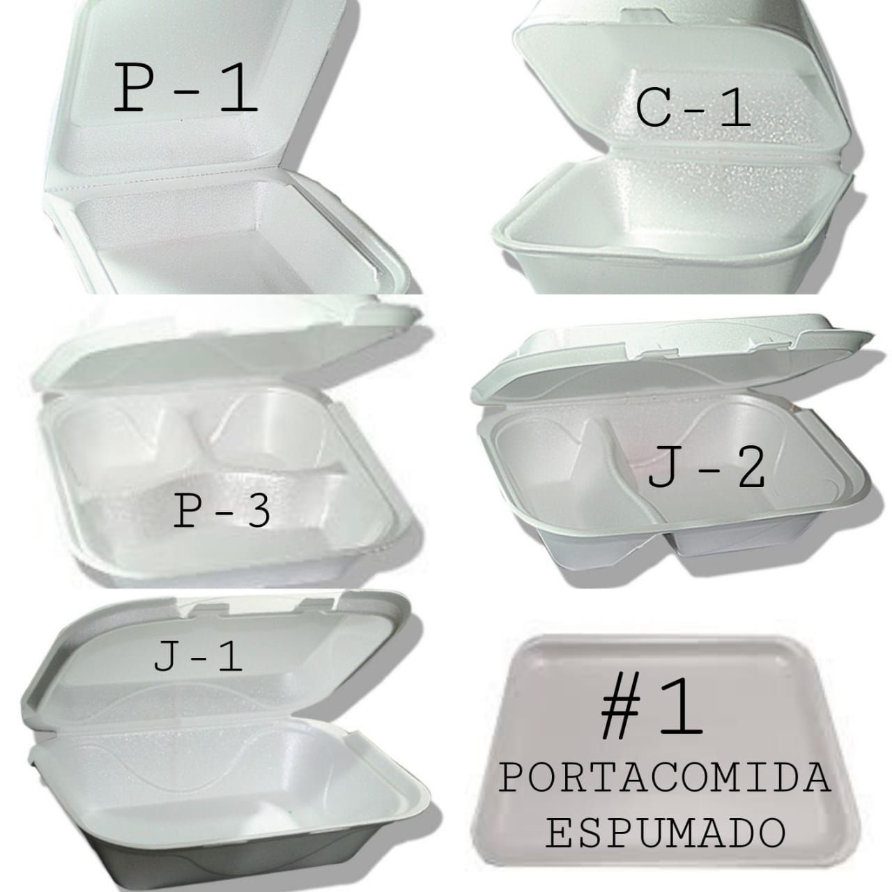 Recipientes de poliestireno blanco con las letras p-1 y c-1 en ellos