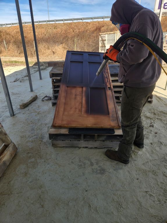 Wood door stain removal | Kernersville, NC | Keg’s Mobile Media Blasting