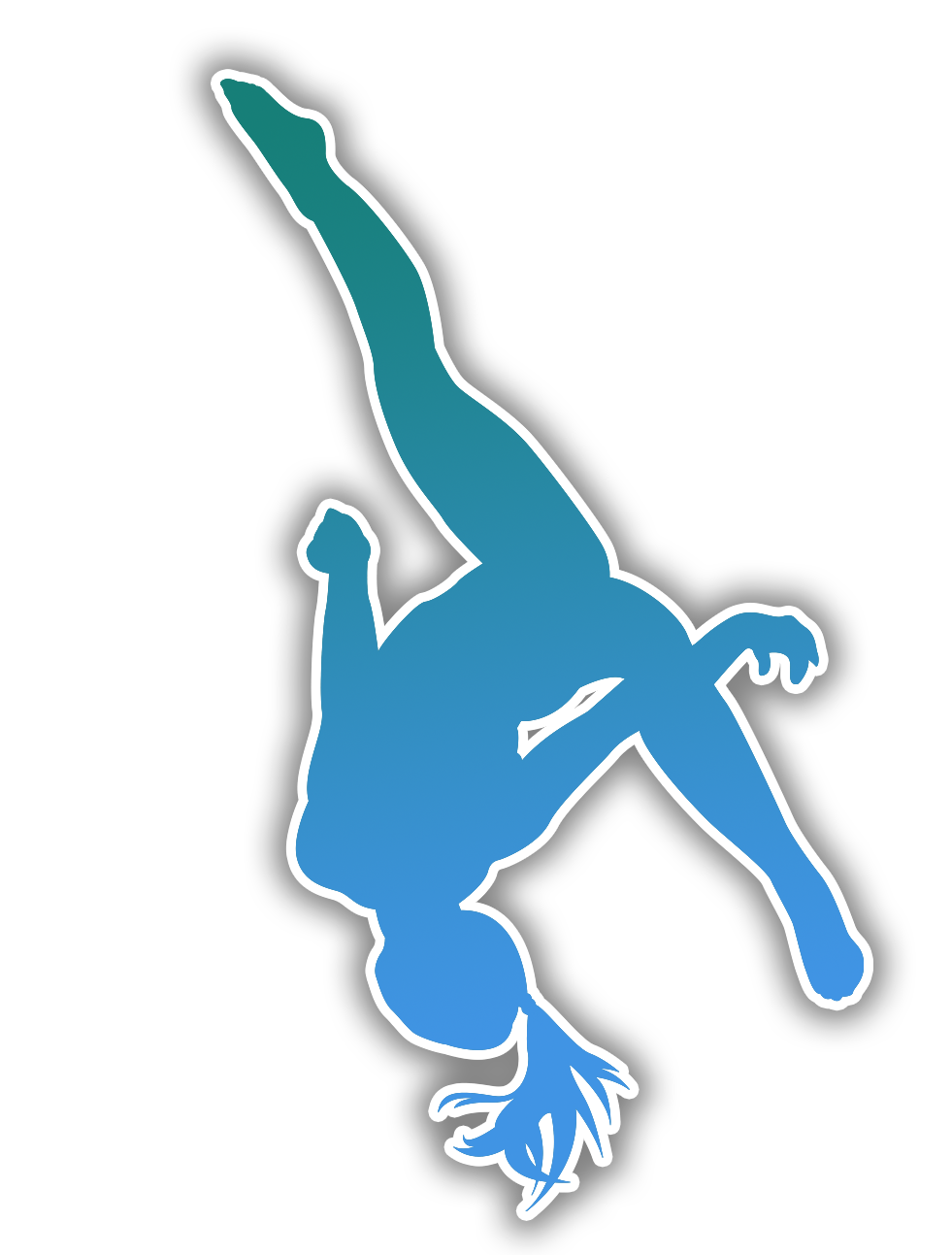 A silhouette of a person doing a handstand on a white background
