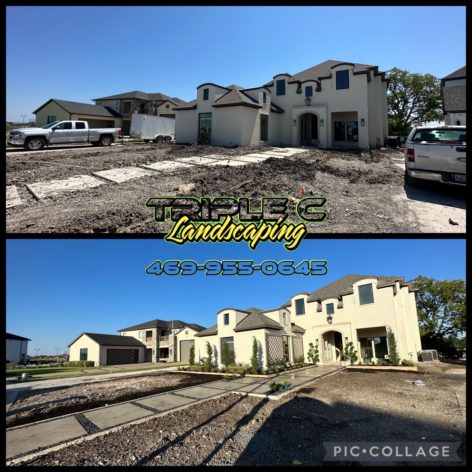 A before and after picture of a house being built