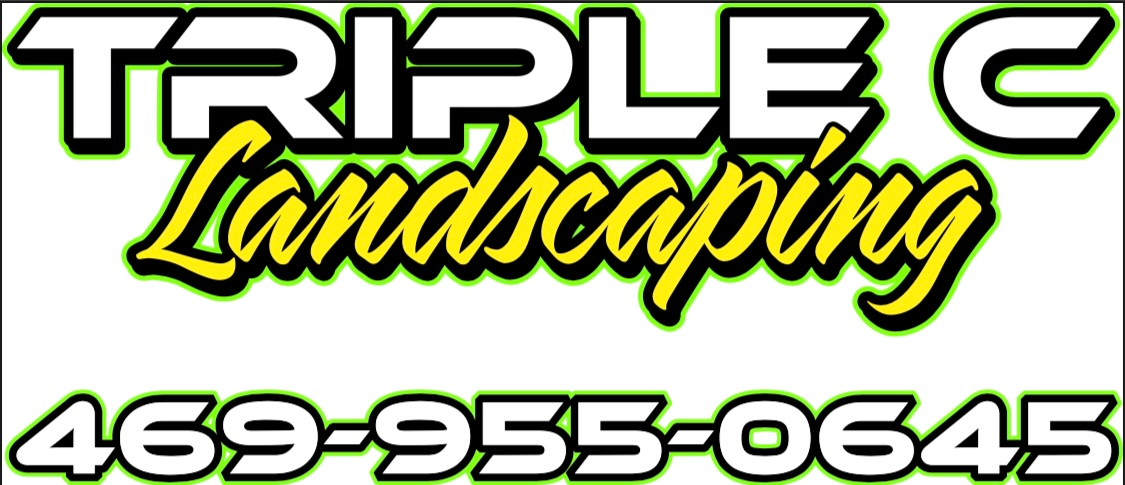 A logo for triple c landscaping with a phone number.