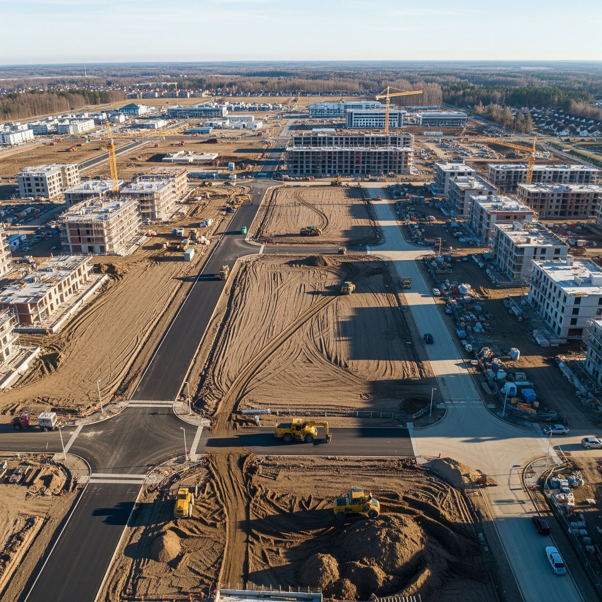 An aerial view of a construction site in a city