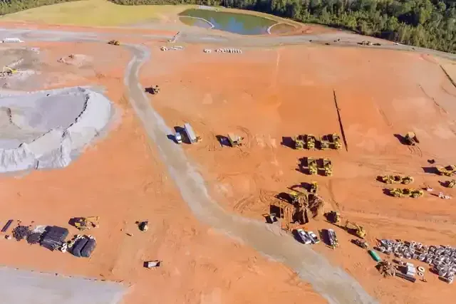 Overhead view of an active construction excavation site