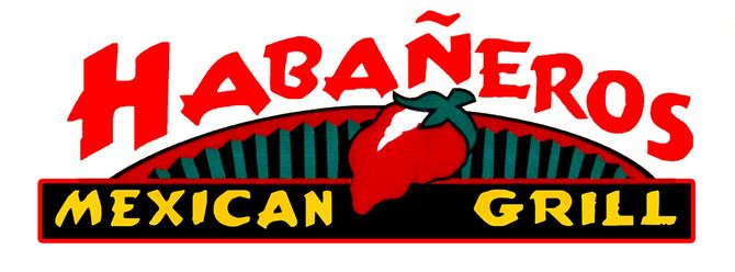 The logo for habaneros mexican grill has a red pepper on it