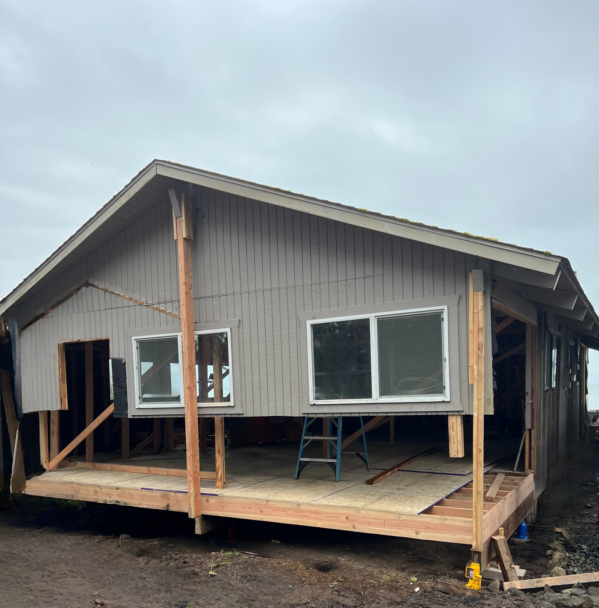 Water damaged home undergoing structural repairs by Western Washington Construction Ltd serving Hoquiam, WA