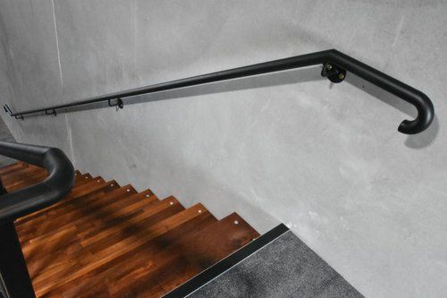 Wooden Staircase with Black Railing — Derwent Park, TAS — Allen Built 