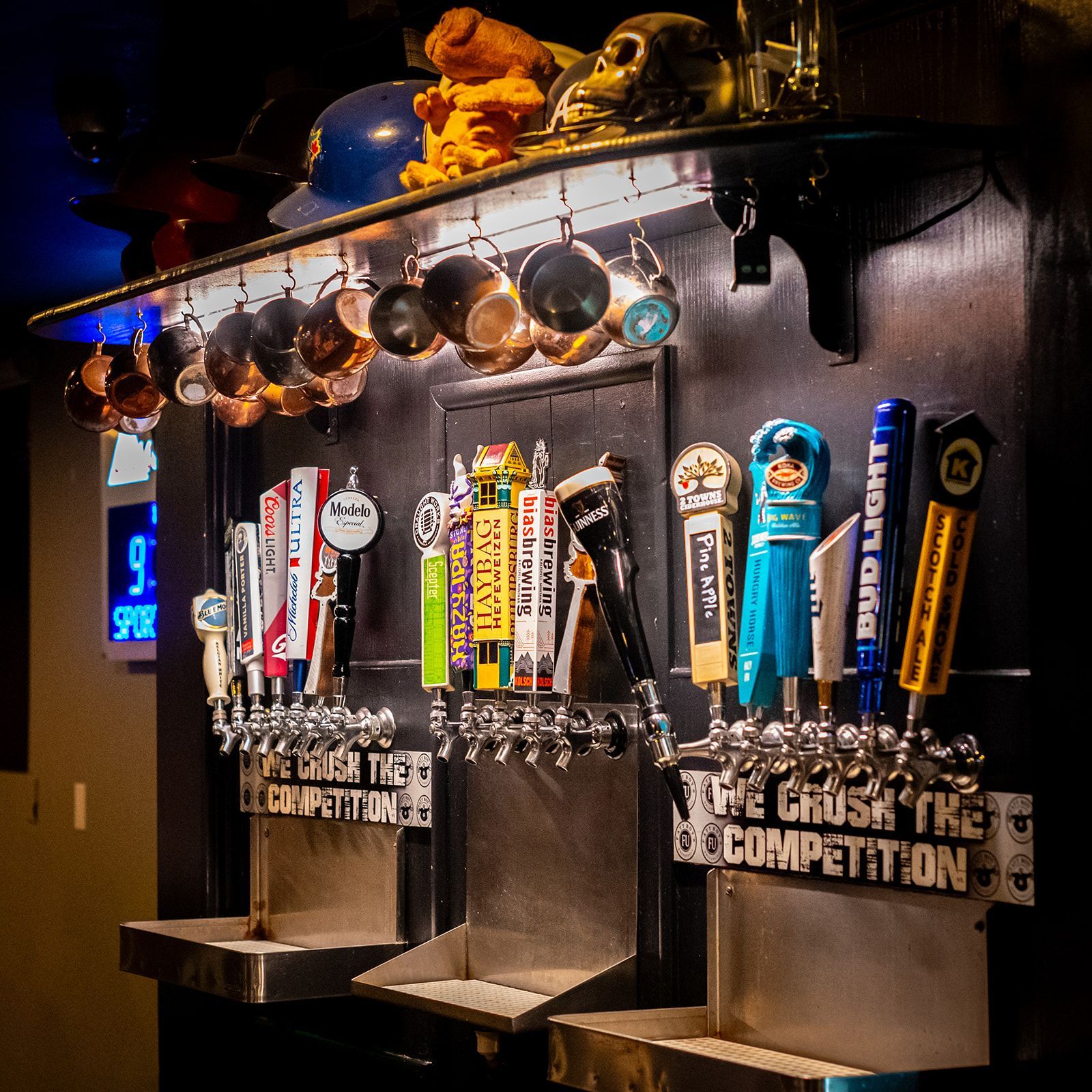 A row of beer taps