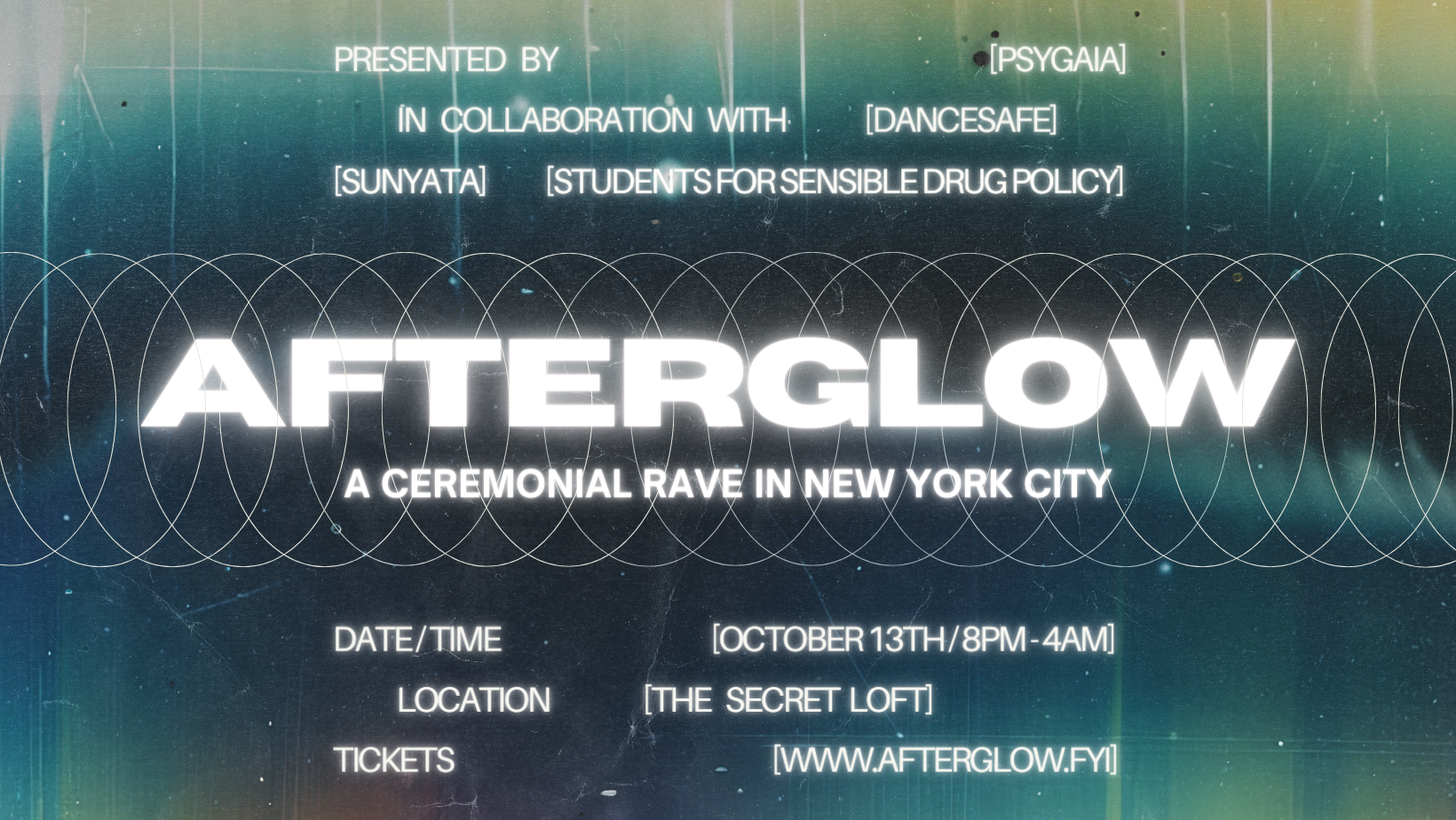 A poster for afterglow a ceremonial rave in new york city
