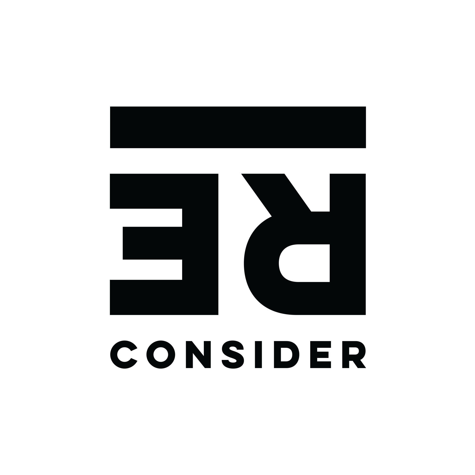 A black and white logo for a company called consider.