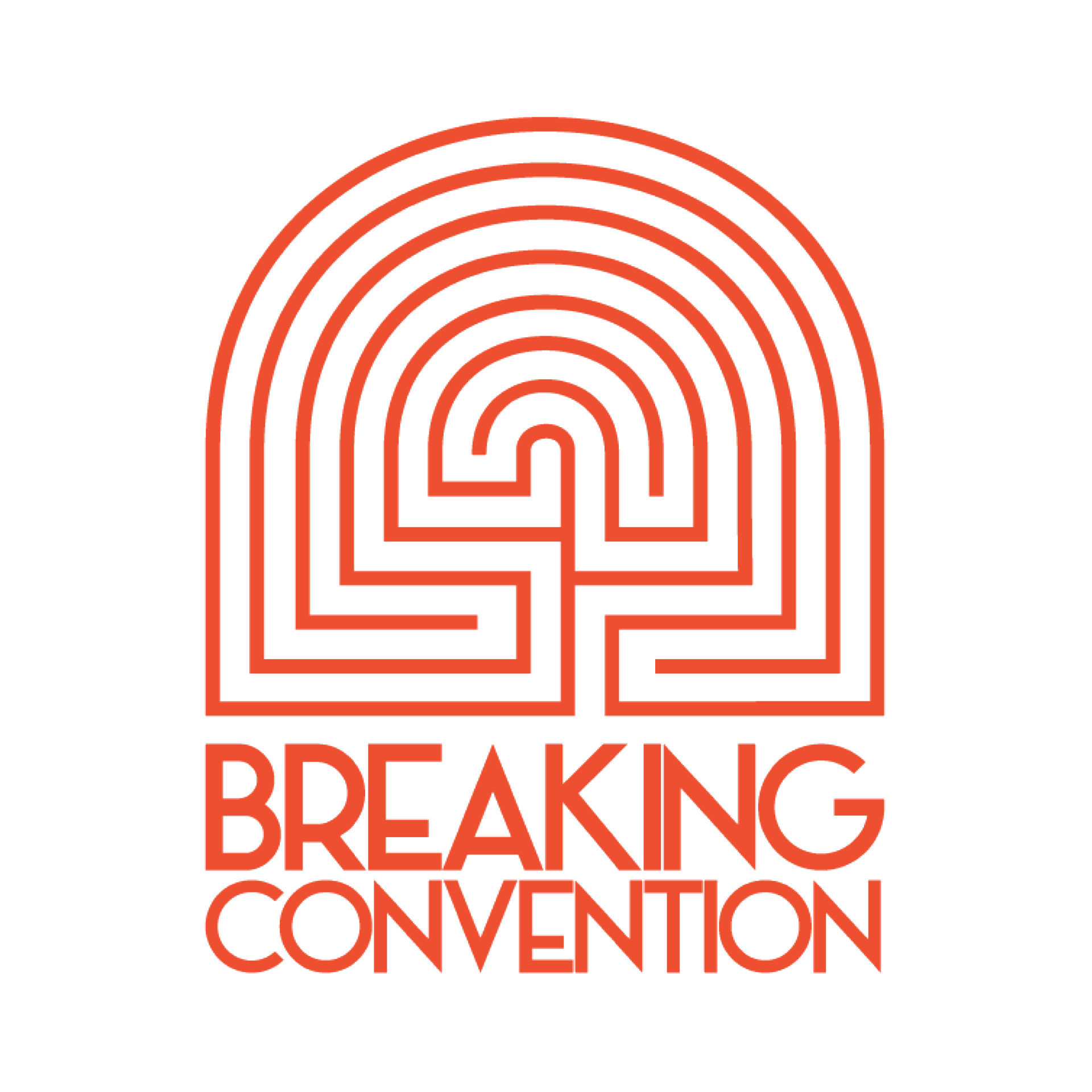 The logo for the breaking convention is a labyrinth with a rainbow in the middle.