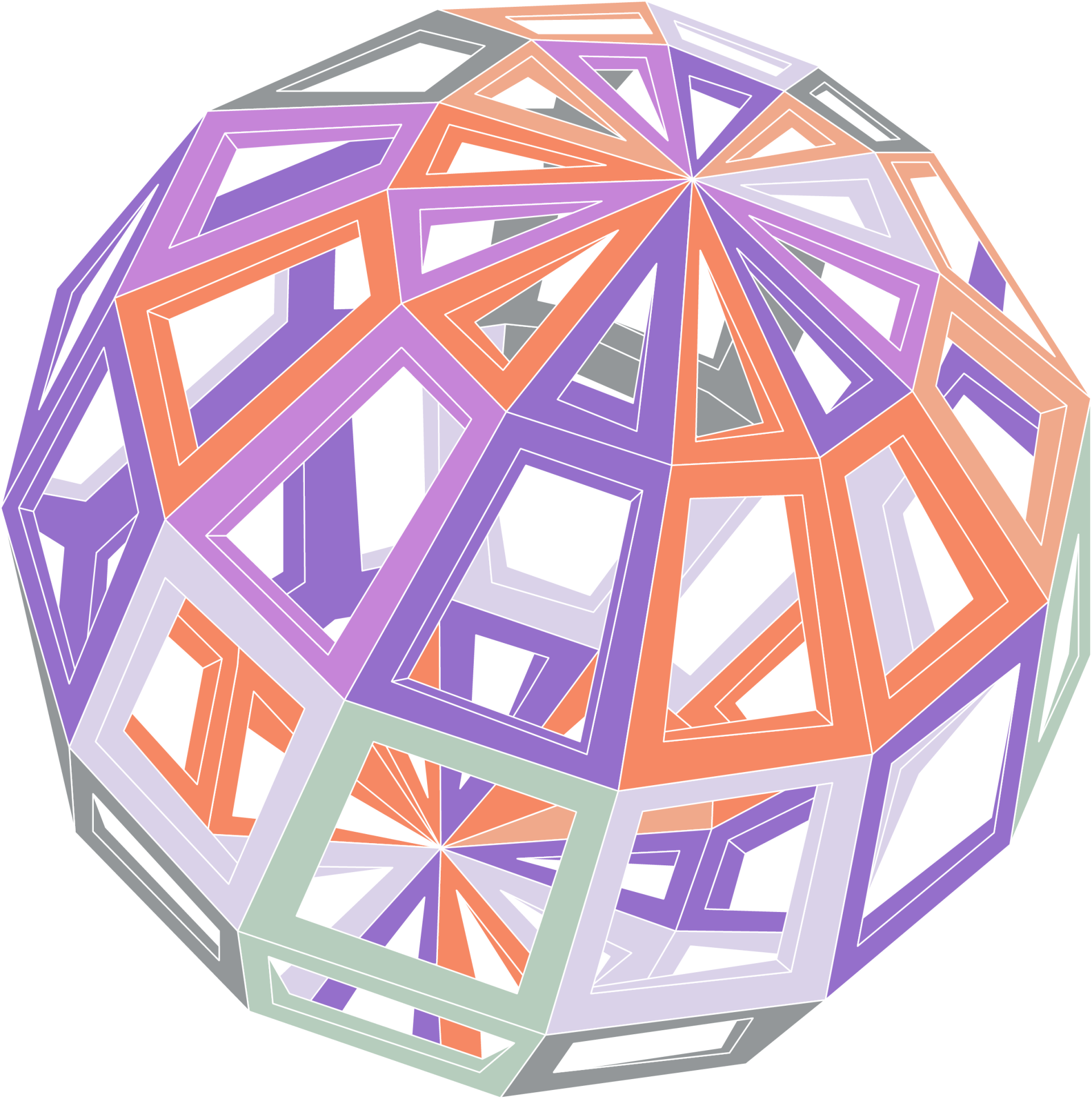 A drawing of a sphere made up of squares and triangles