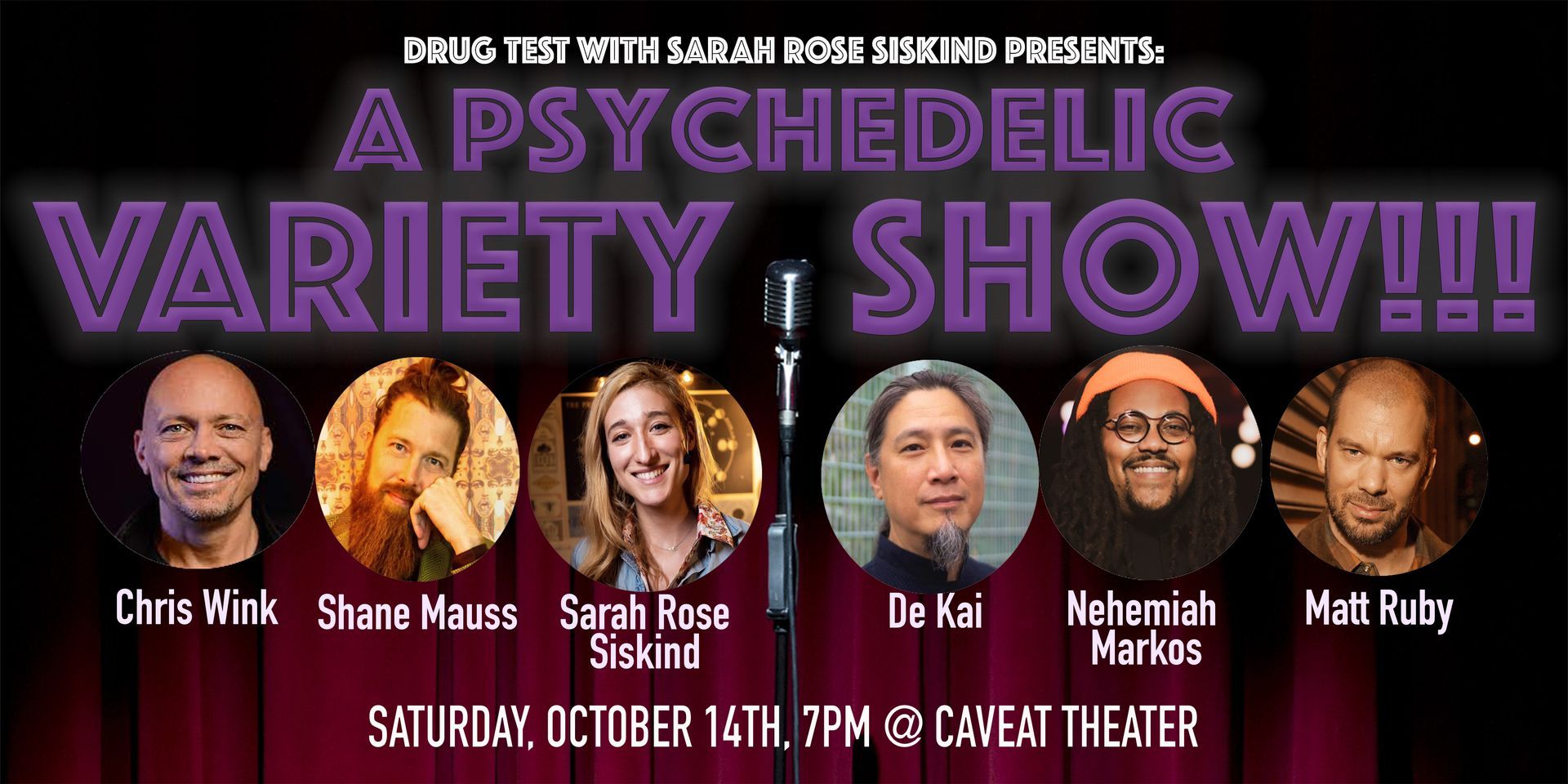 A poster for a psychedelic variety show on saturday october 14th
