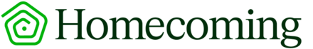 The word homecoming is written in green on a white background.