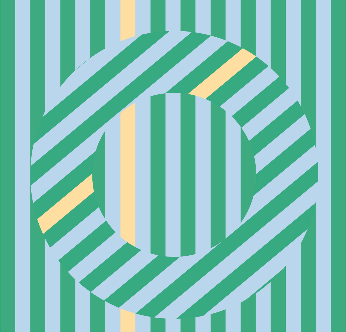 A green and blue striped background with a circle in the middle.