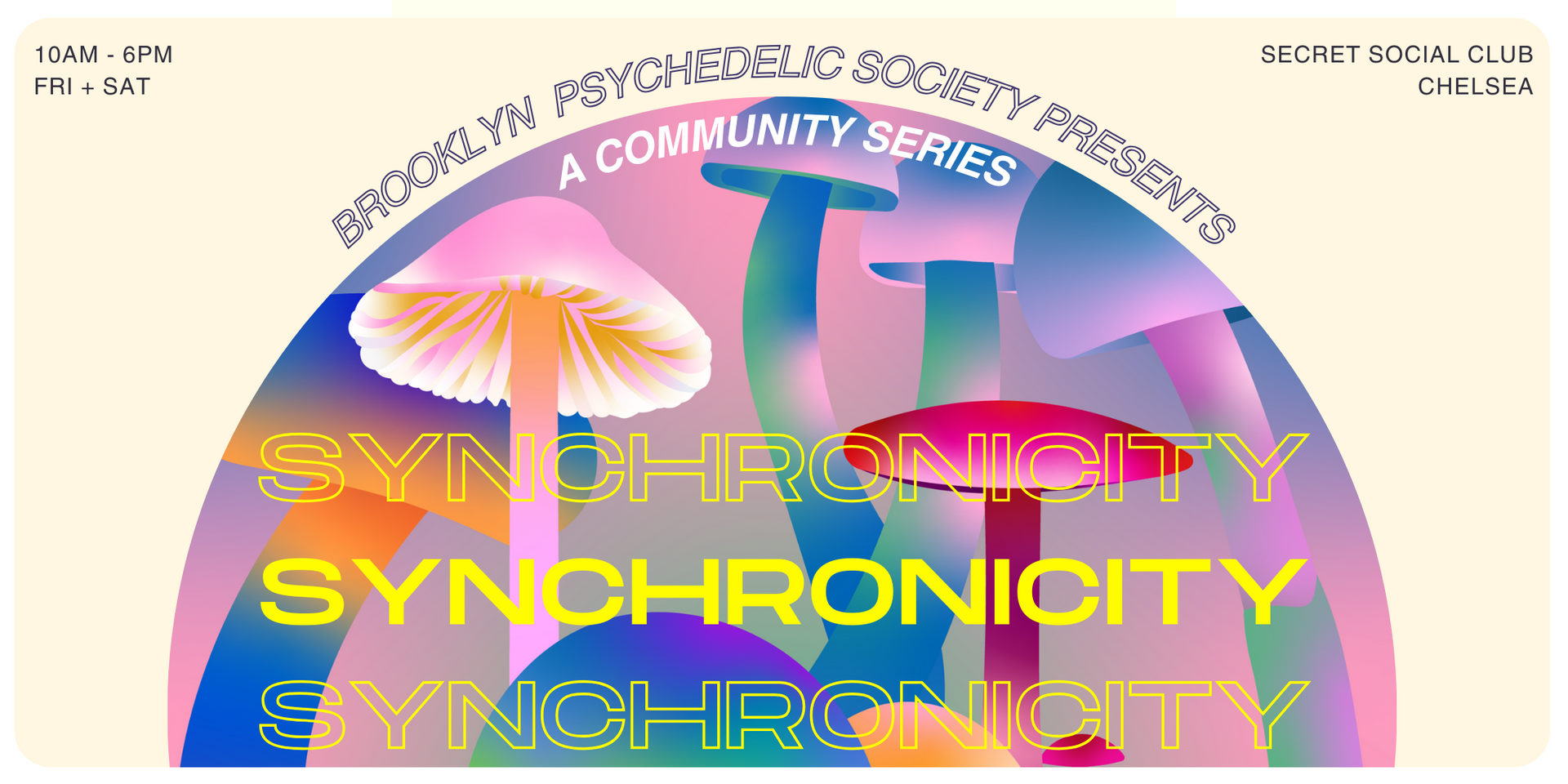 A poster for a community series called synchronicity synchronicity.