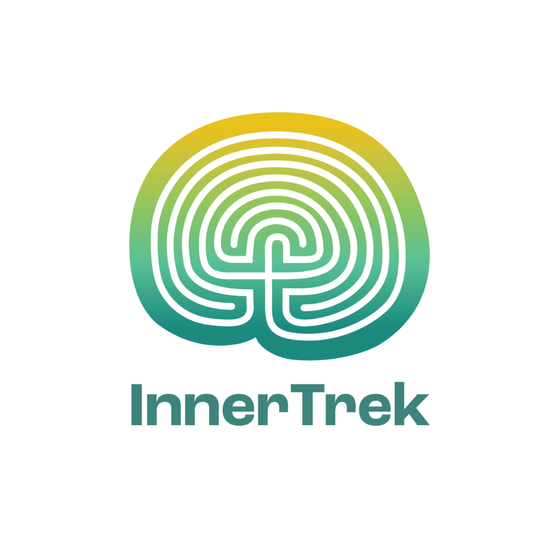 A logo for inner trek with a labyrinth in the middle