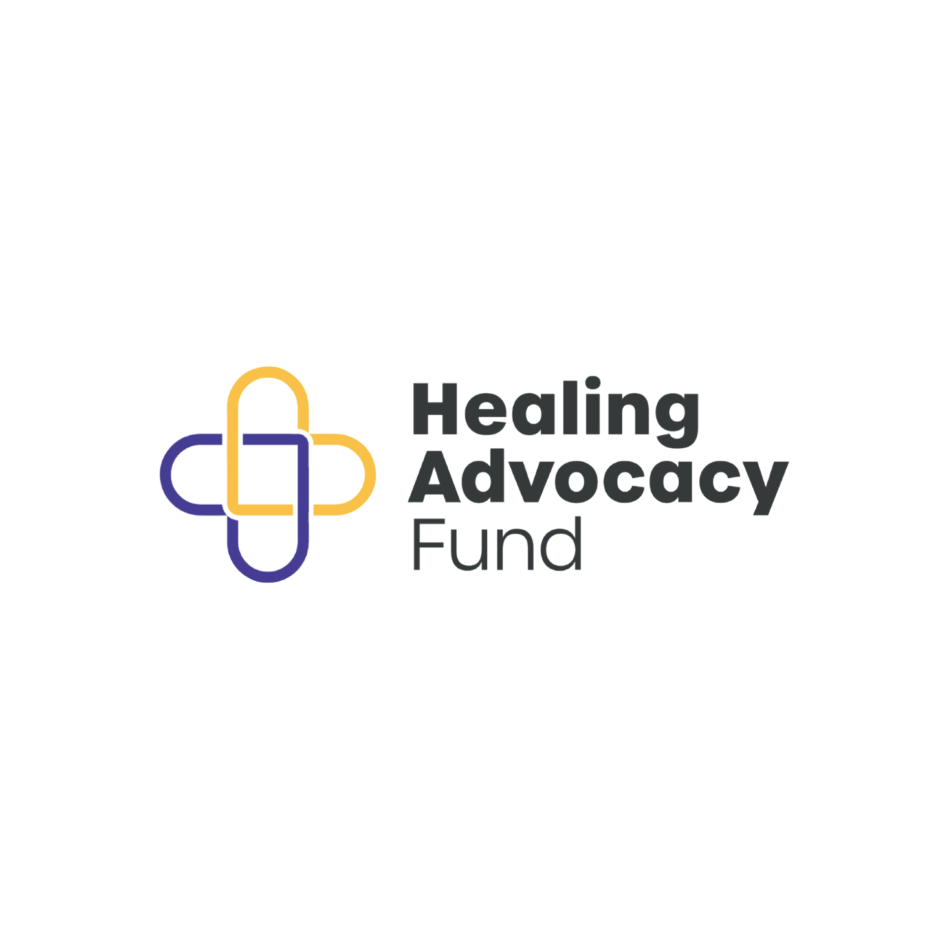The logo for the healing advocacy fund is a cross with a heart in the middle.