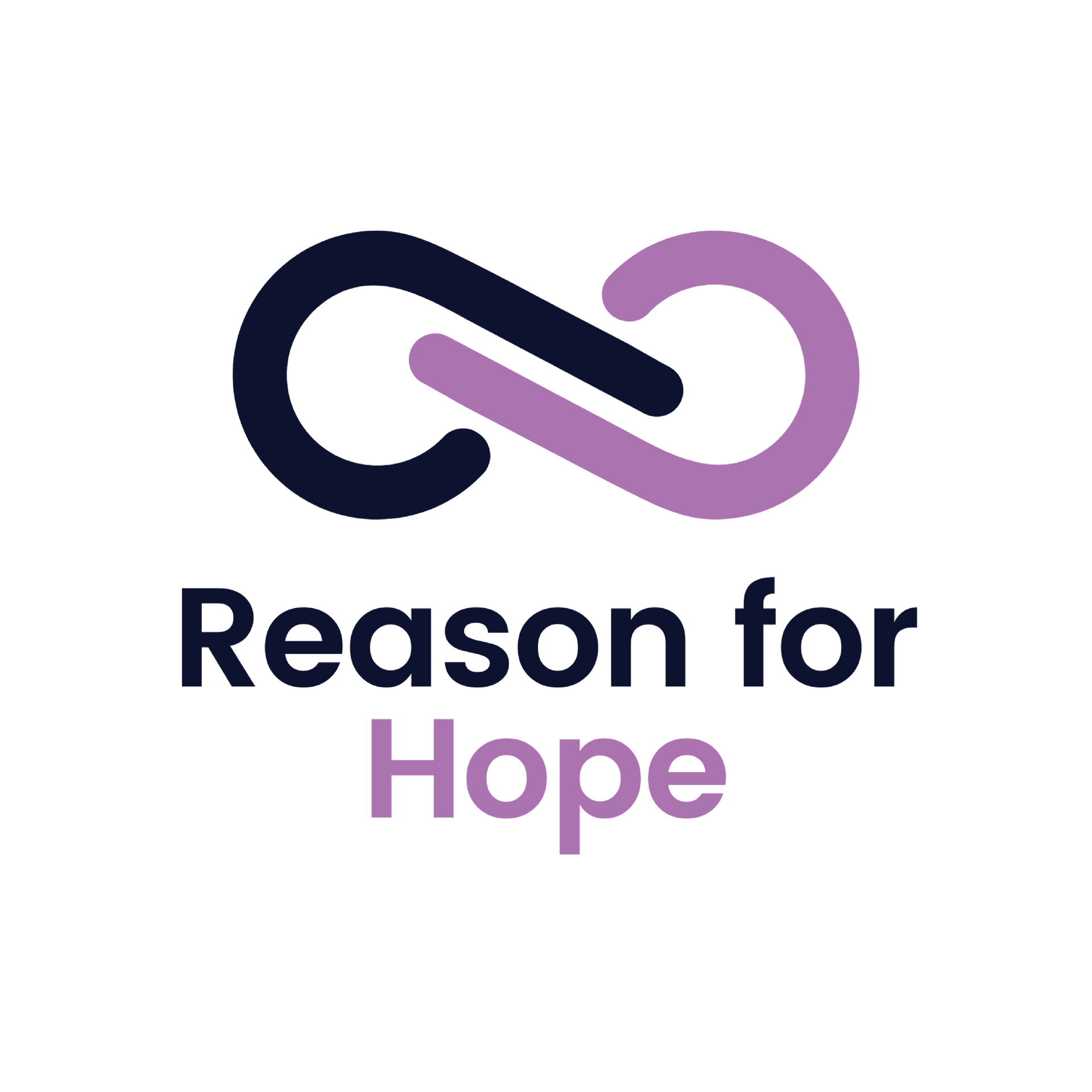 The logo for reason for hope is a purple infinity symbol.
