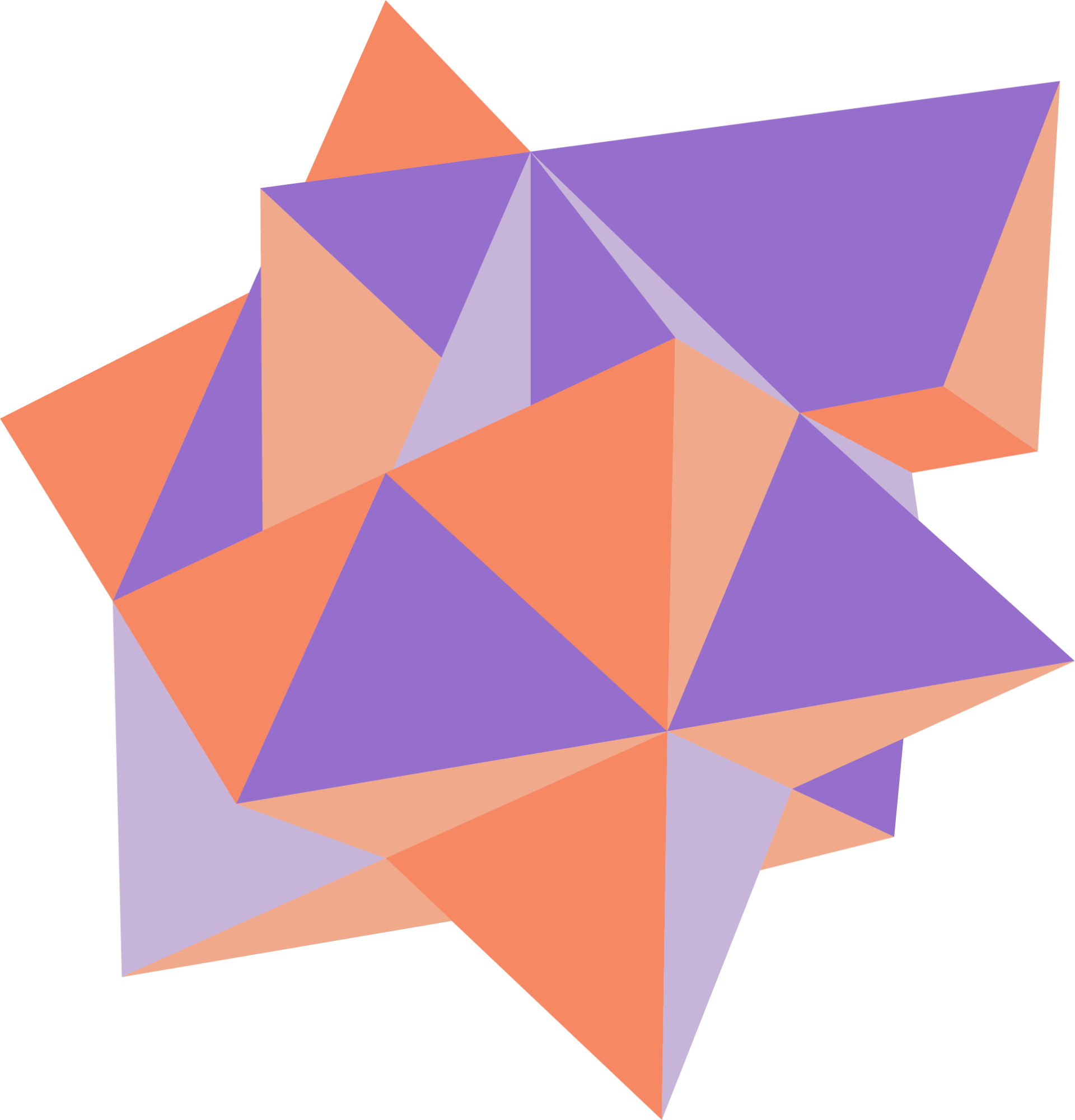 A purple and orange geometric shape on a white background