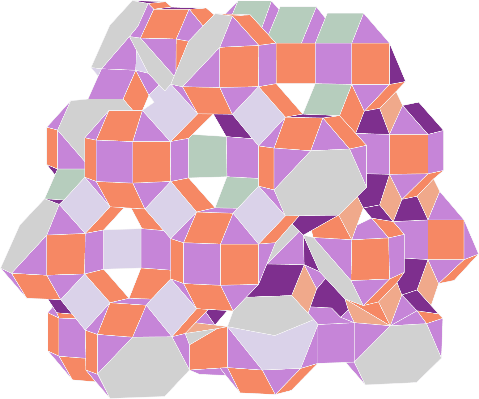 A purple and orange geometric pattern on a white background