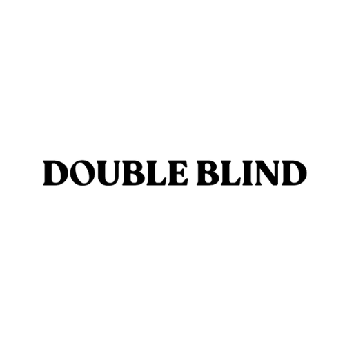 A black and white logo for double blind on a white background.