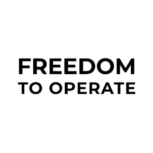 The logo for freedom to operate is black and white.