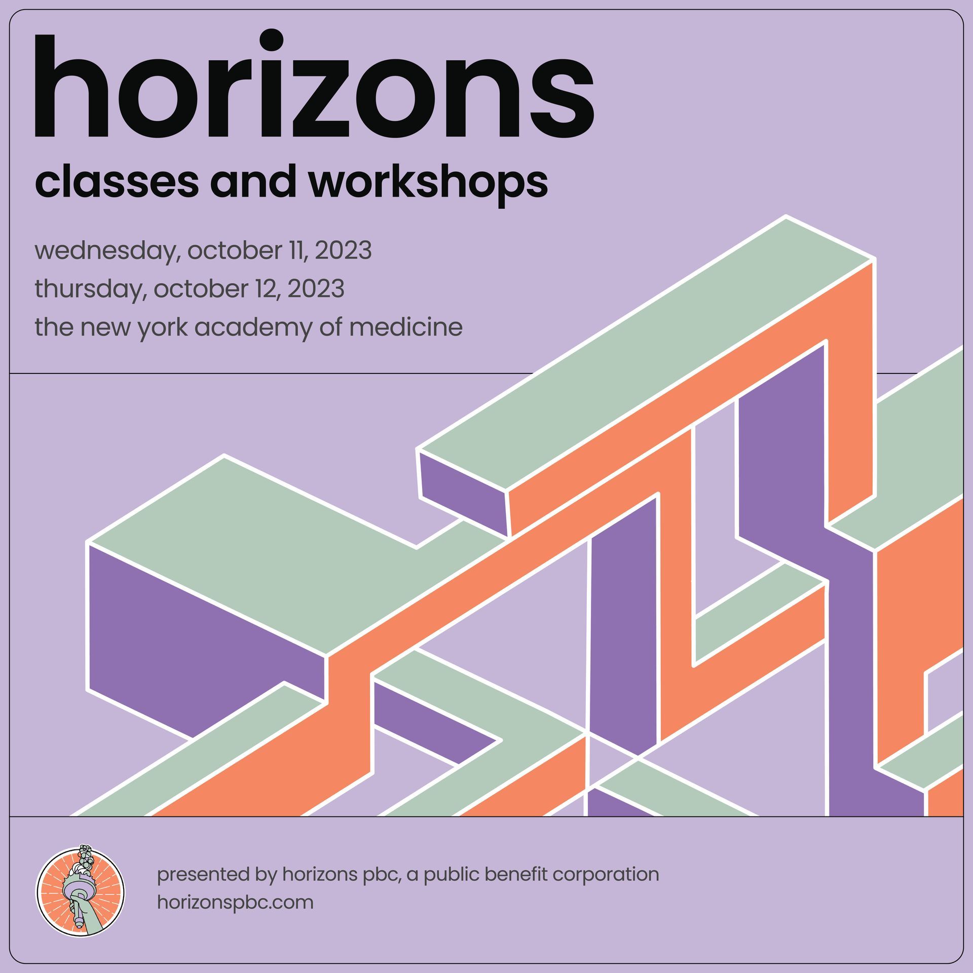 A poster for horizons classes and workshops on wednesday october 11 , 2023