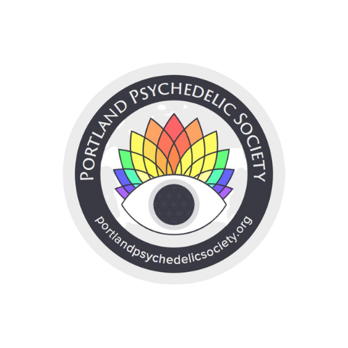 The portland psychedelic society logo has a rainbow colored eye in a circle.