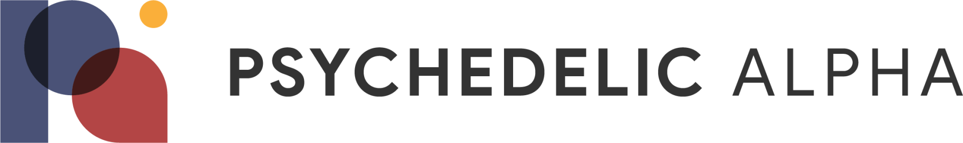 A logo for psychedelic alpha with a red circle in the middle