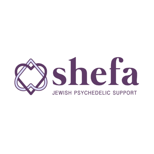 The logo for shefa jewish psychedelic support is purple and has a heart in the middle.