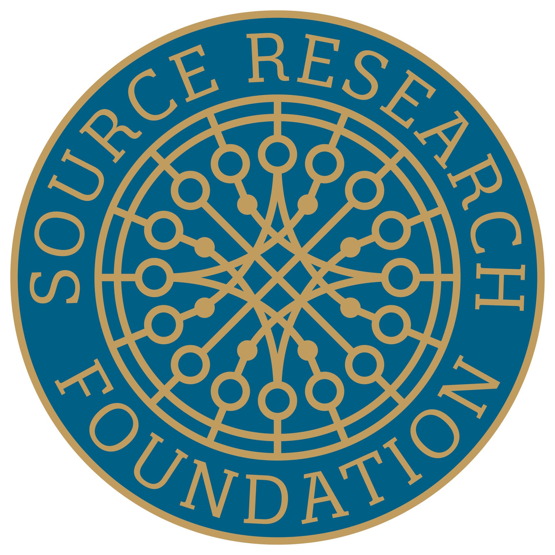 A blue and gold logo for the source research foundation