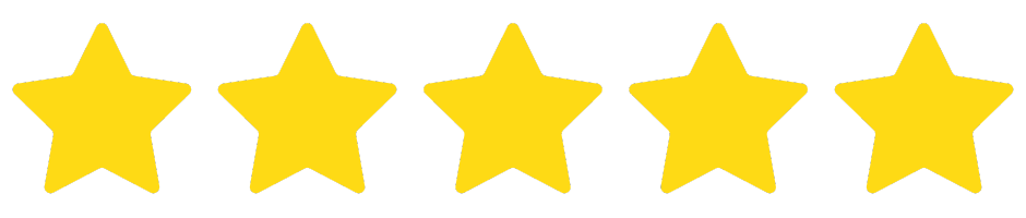 Five yellow stars are lined up in a row on a white background.