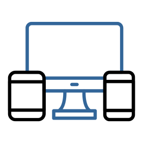 a man and a woman are standing in front of a computer monitor with a www icon