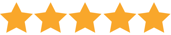 Five yellow stars are lined up in a row on a white background.