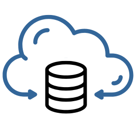 Cloud with database icon; arrows indicate data transfer.